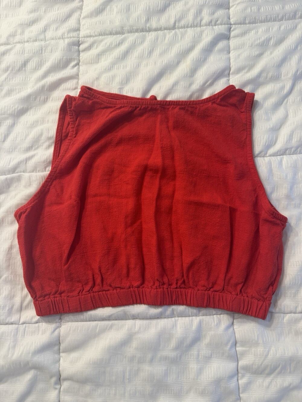 Petal & Pup Red Linen Crop Top Women's Large Sleeveless High Neckline Patriotic